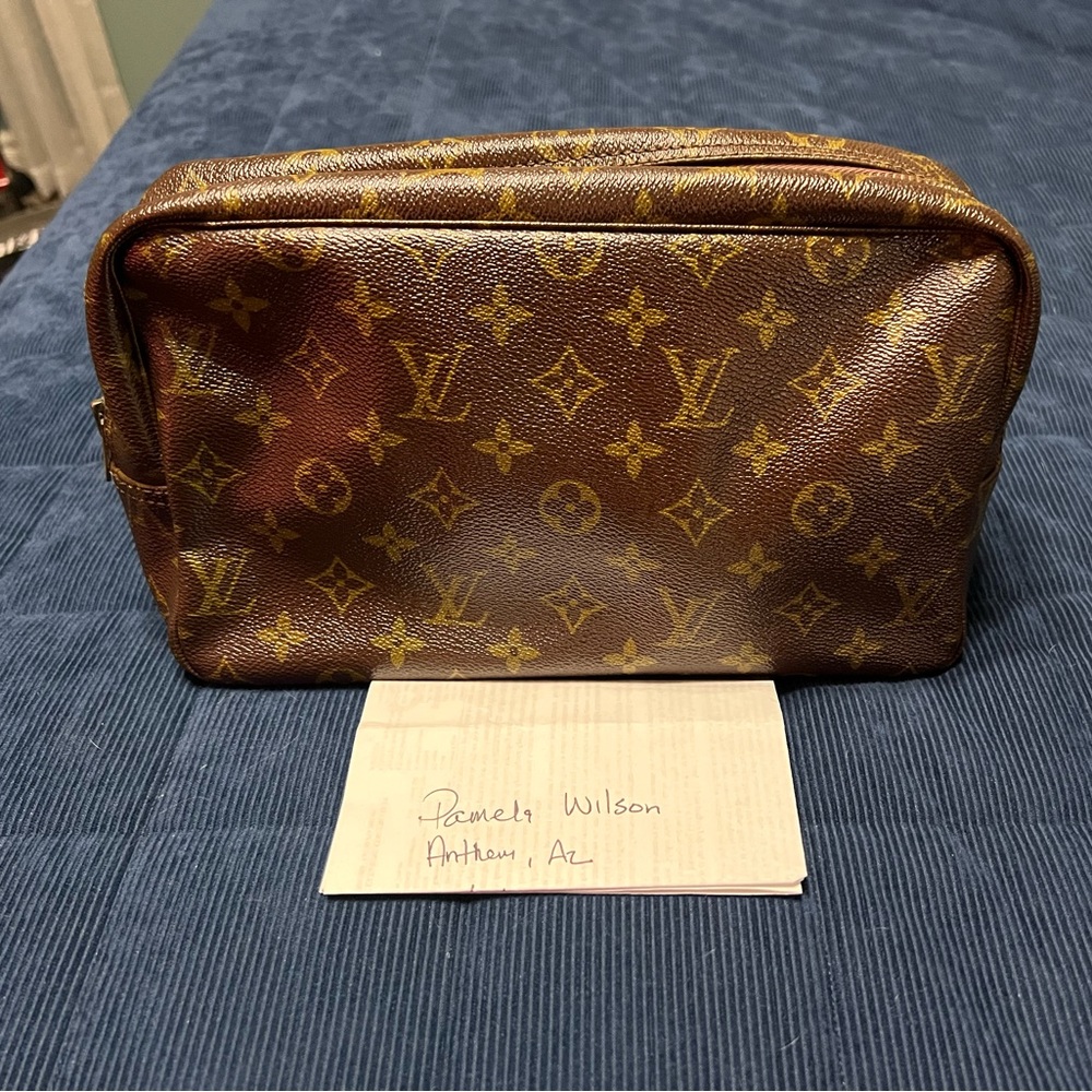 Louis Vuitton Brown Toiletry Bag with Iconic Monogram Pattern
